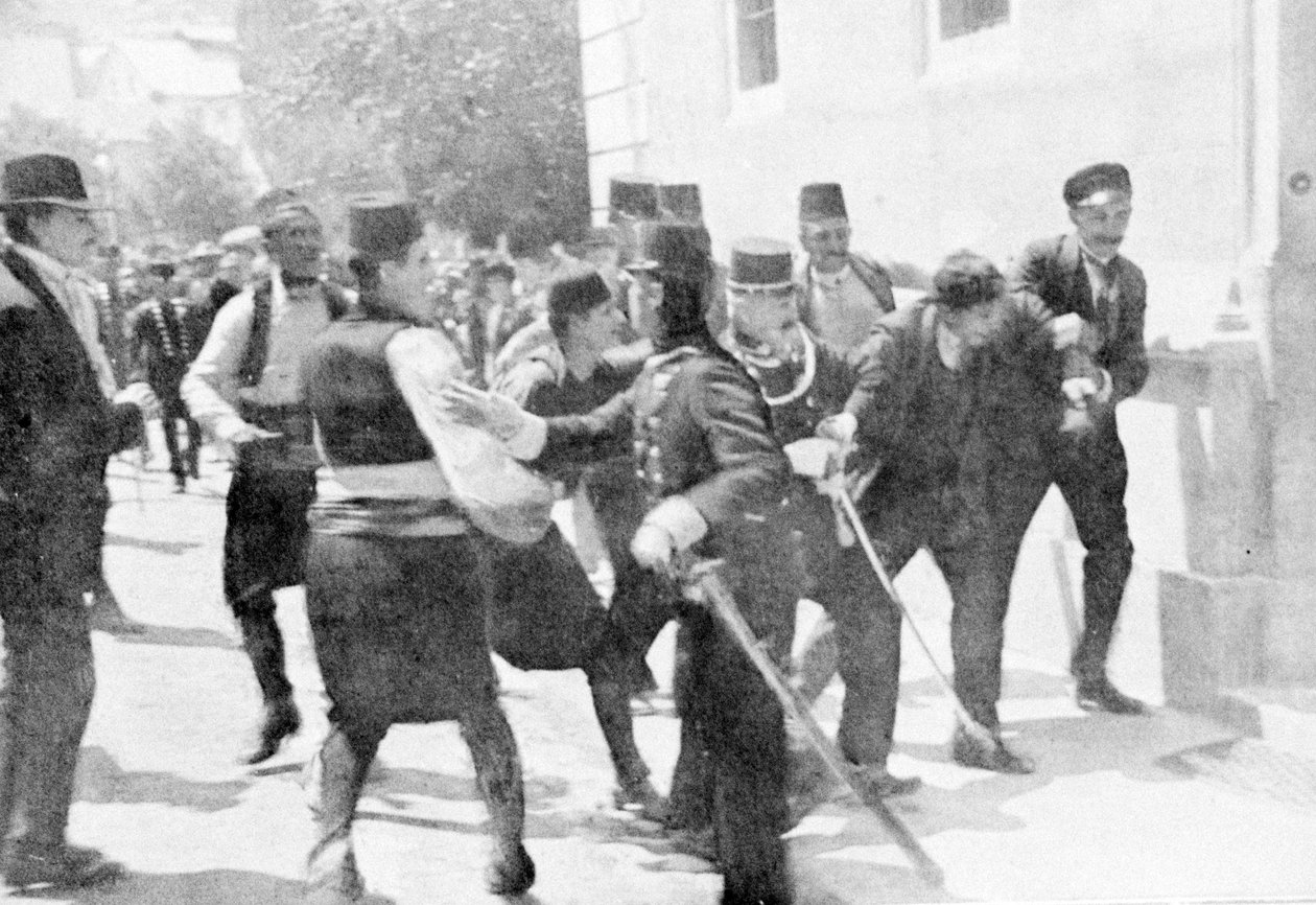 Gavrilo Princip letartóztatása, Ferenc Ferdinánd főherceg gyilkosa, 1914 alkotó: Unbekannt