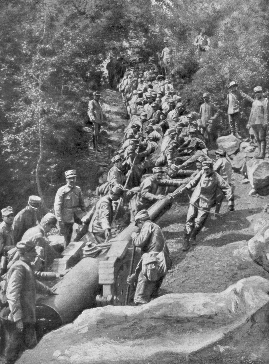 600 katona által húzott tüzérségi darab, második isonzói csata, I. világháború, 1915 alkotó: Unbekannt