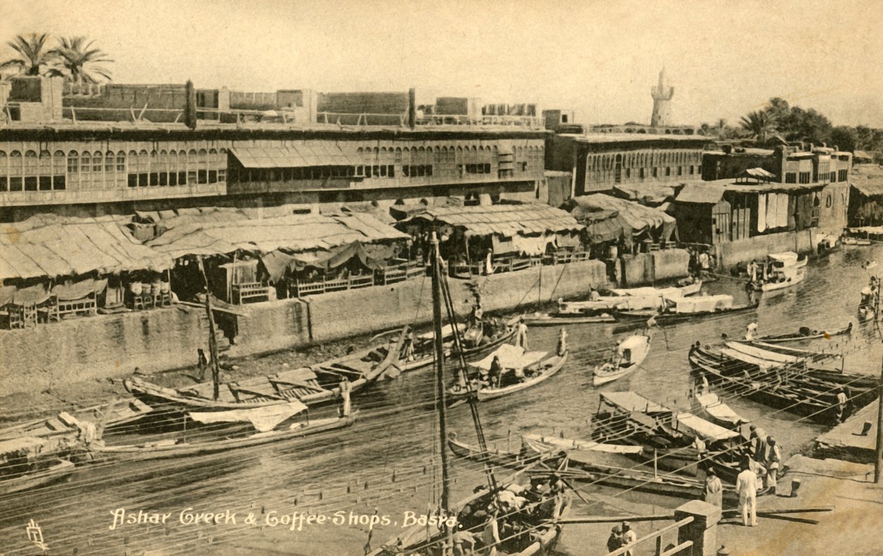 Ashar Creek & Coffee Shops, Basra, c1918-c1939. alkotó: Unbekannt
