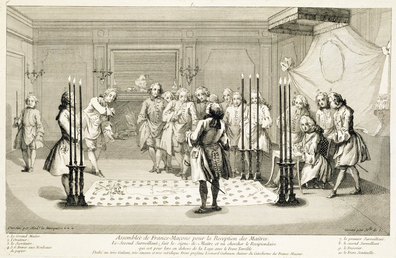 Szabadkőművesek gyűlése mester beavatása előtt, 1733 alkotó: Unbekannt