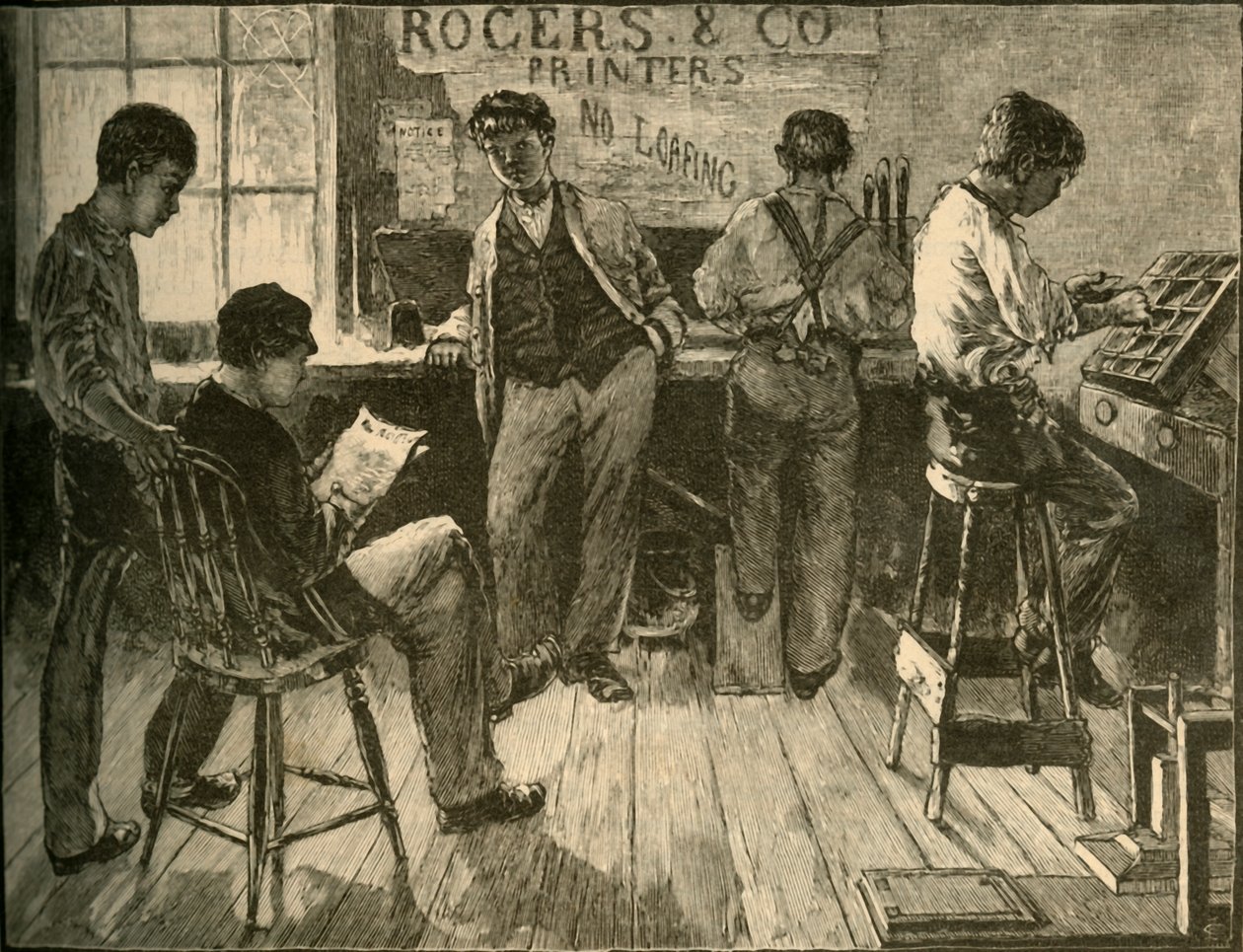 Dolgozik a nyomdában, 1881. alkotó: Unbekannt