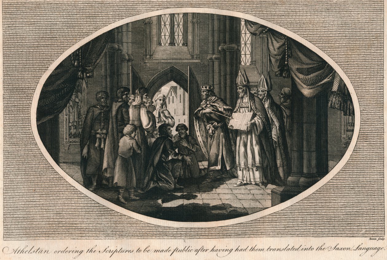 Athelstan elrendelte az angolszász nyelvre lefordított szentírások kiadását, 1793. 930-as évek alkotó: Unbekannt