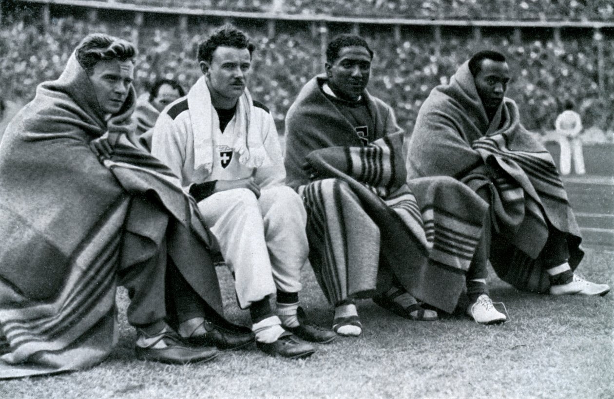 Sportolók Frank Wykoff, Paul Hanni, Ralph Metcalfe és Jesse Owens, berlini olimpia, 1936 alkotó: Unbekannt