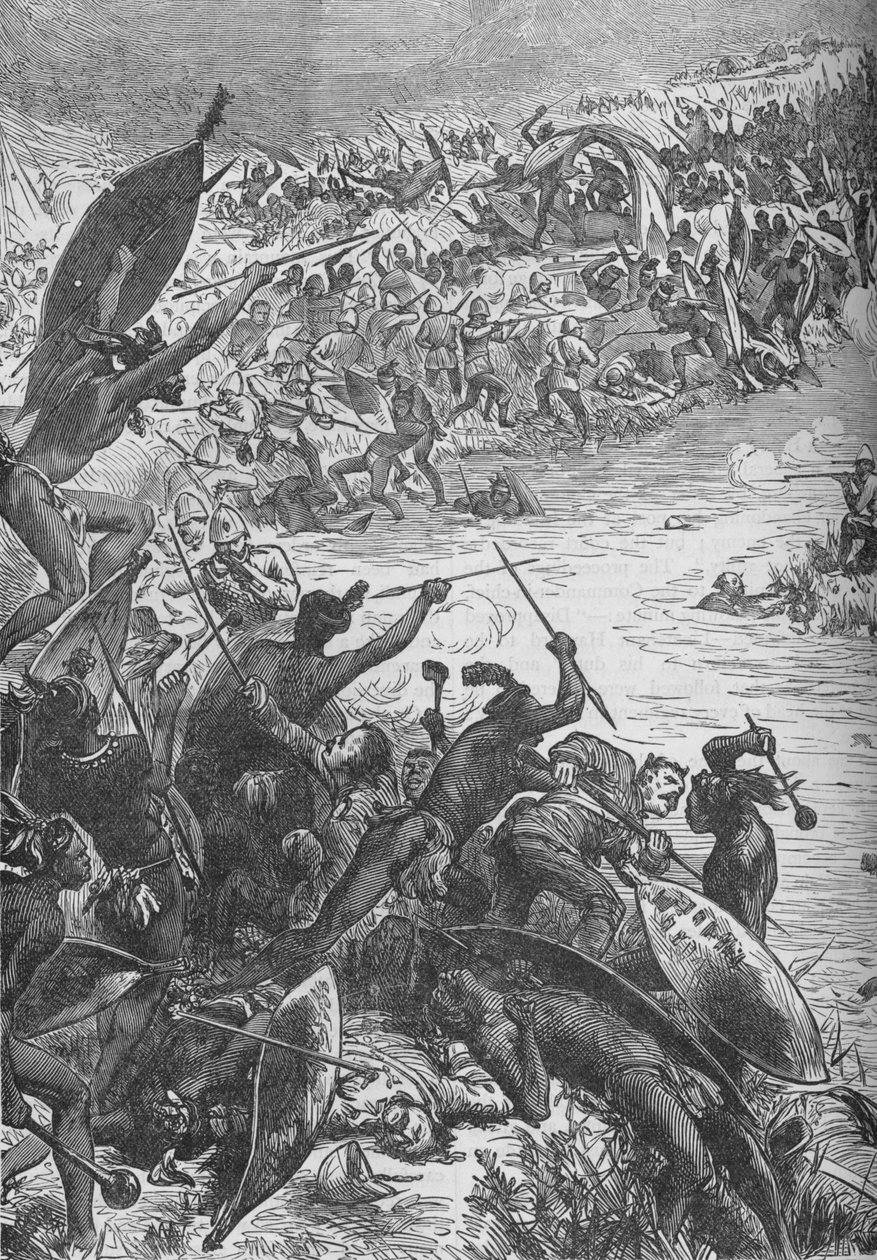 A zuluk támadása a nyolcvanadik ezred kíséretében az Intombe folyónál, 1879, 1880 alkotó: Unbekannt