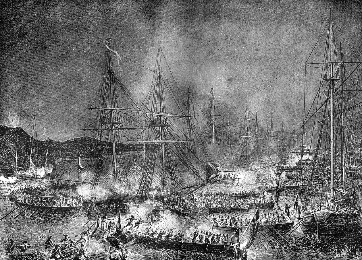 Támadás a francia inváziós flottilla ellen a franciaországi Boulogne-ban, 1801. augusztus 15-16. 1882-1884 alkotó: Unbekannt
