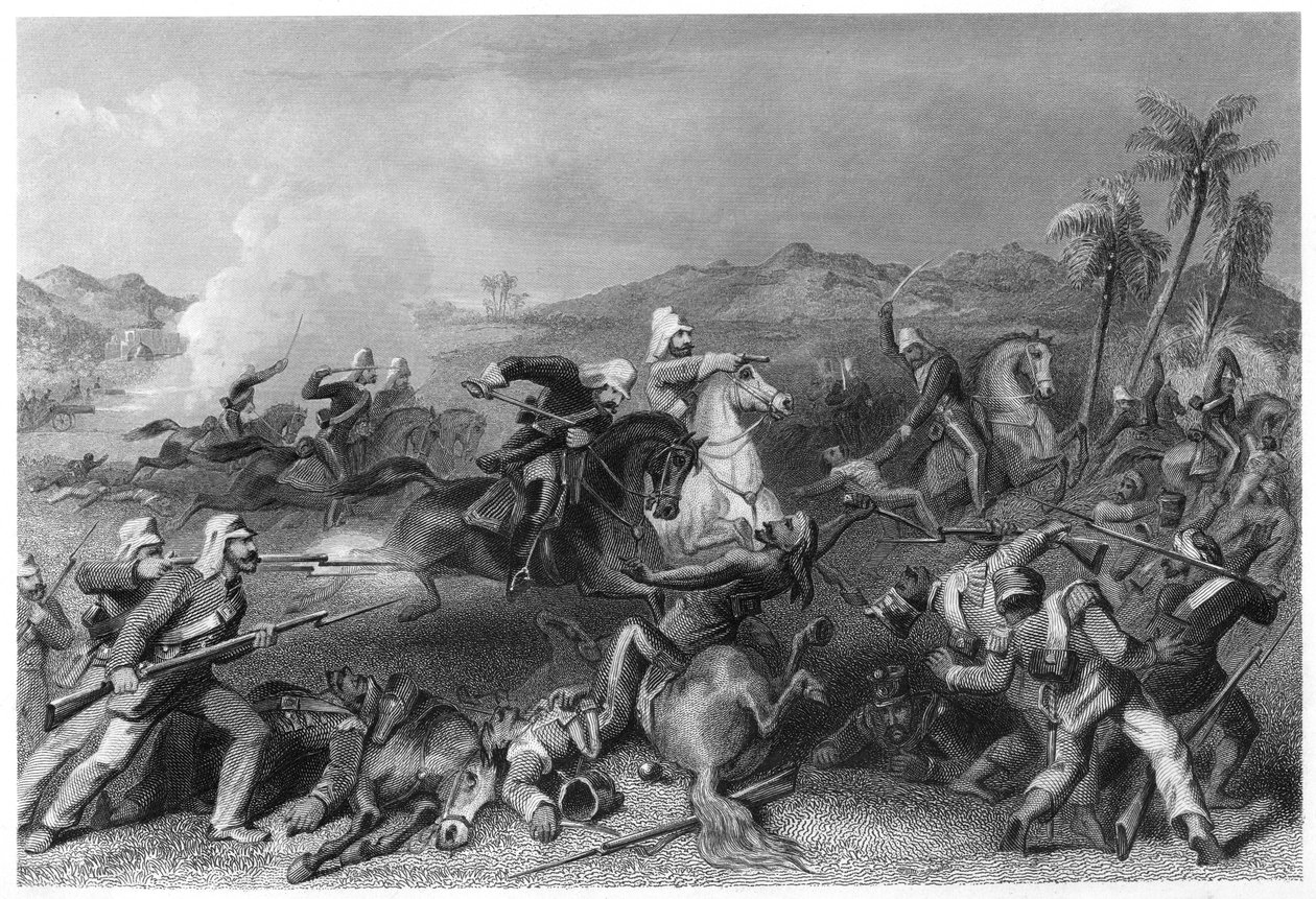 Nicholsons tábornok Irreguláris lovasságának támadása a Sealkote lázadók ellen, 1857, c1860 alkotó: Unbekannt
