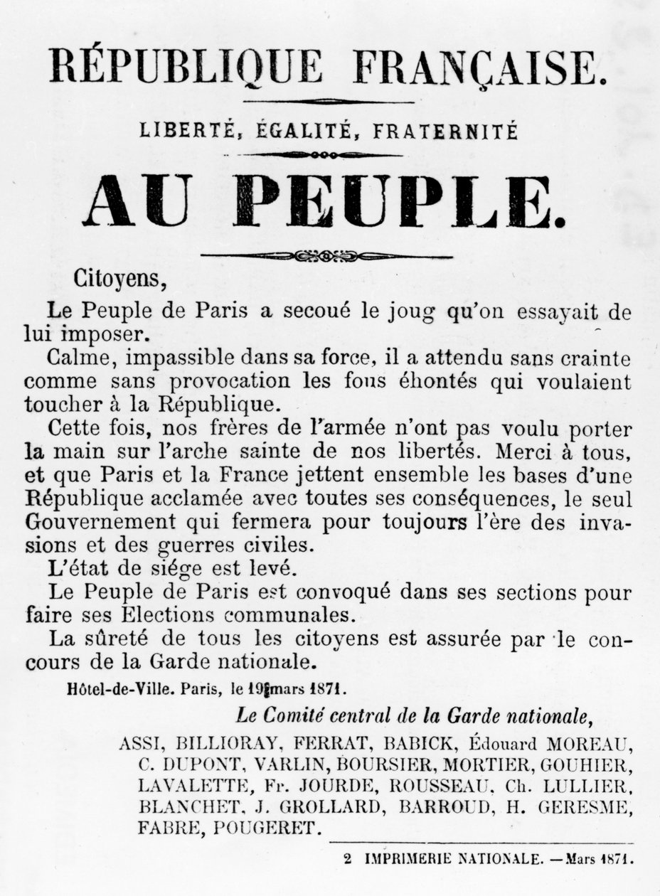 Au Peuple, a Párizsi Kommün francia politikai plakátjairól, 1871. május alkotó: Unbekannt