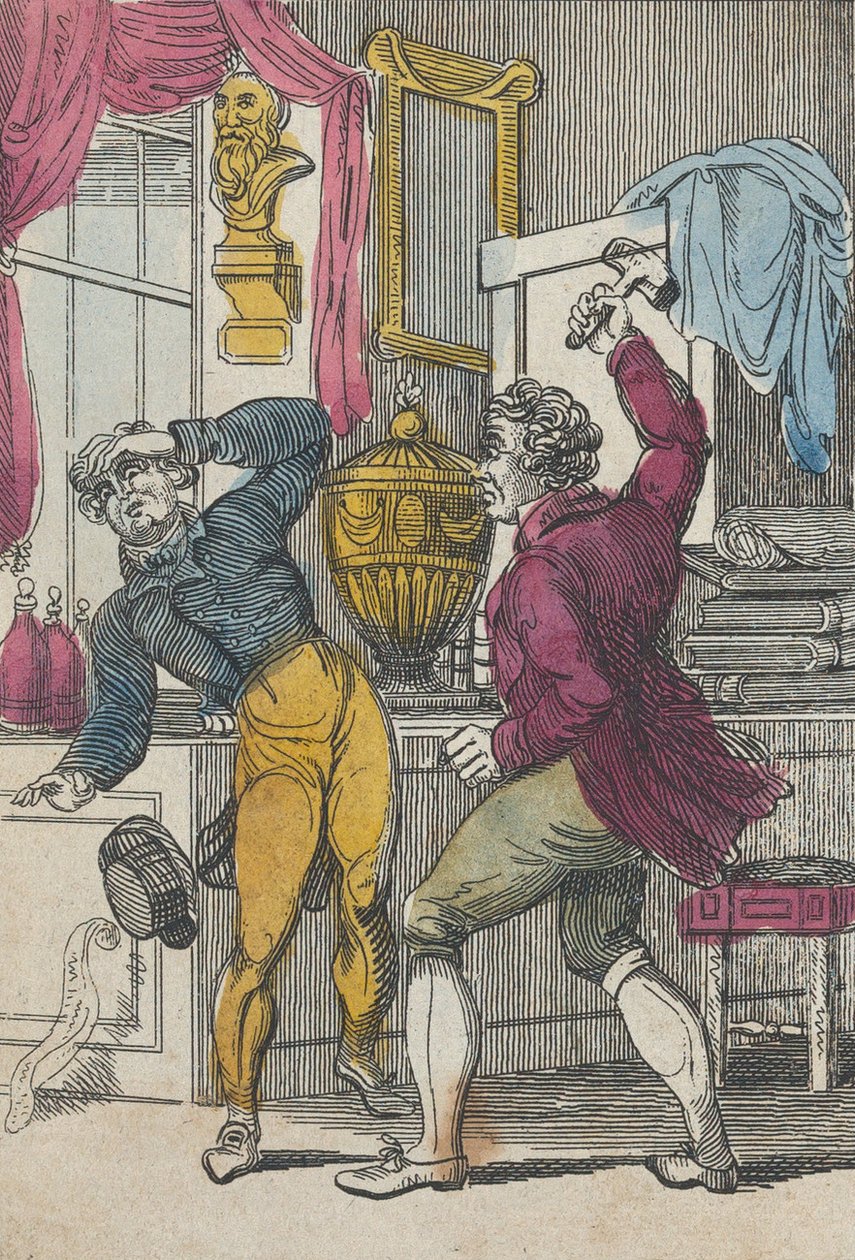 Árverésvezető és ügyvéd, árverező, aki egy rossz tételt leütött, 19. század eleje... alkotó: Unbekannt
