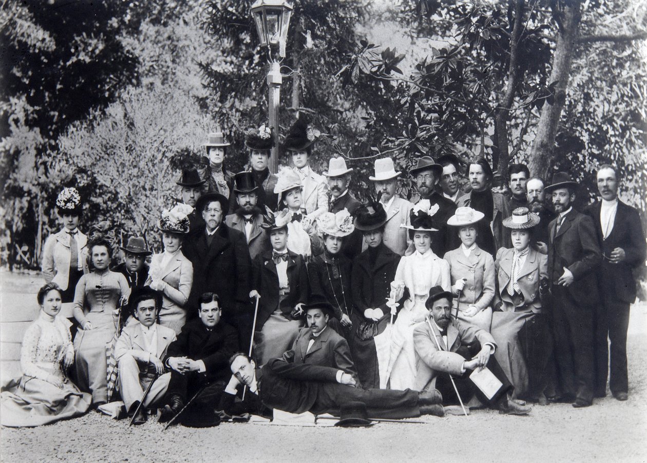 Maxim Gorkij és Anton Csehov író a Moszkvai Művészeti Színház színészei között, 1900 alkotó: Unbekannt