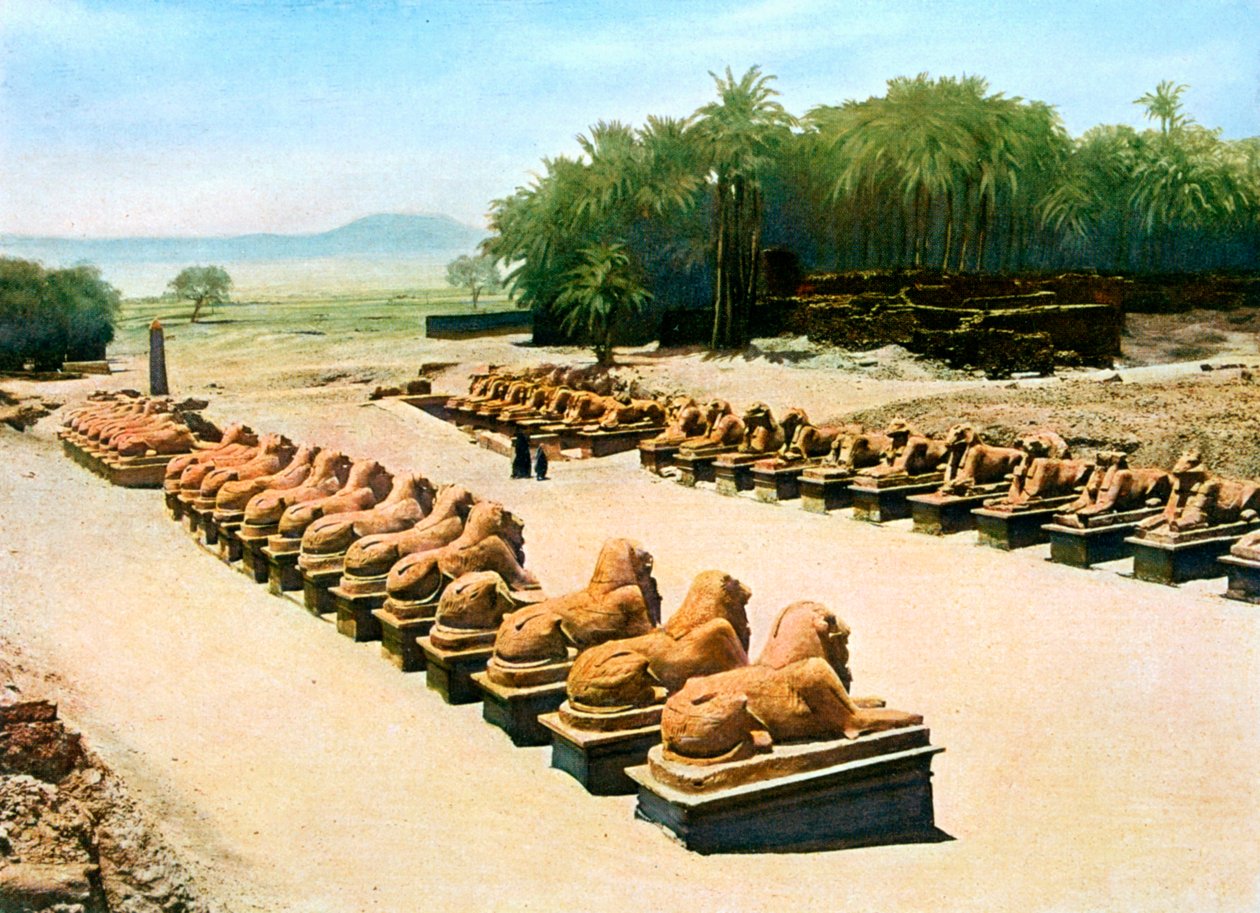 A kosfejű szfinxek sugárútja, Amun-Re temploma, Karnak, Luxor, Egyiptom, XX. század alkotó: Unbekannt