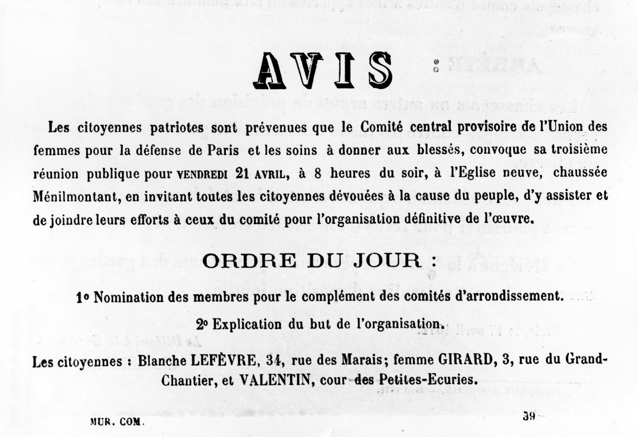 Avis, a Párizsi Kommün francia politikai plakátjairól, 1871. május alkotó: Unbekannt
