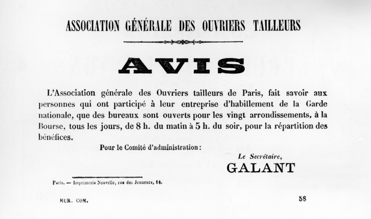 Avis, a Párizsi Kommün francia politikai plakátjairól, 1871. május alkotó: Unbekannt