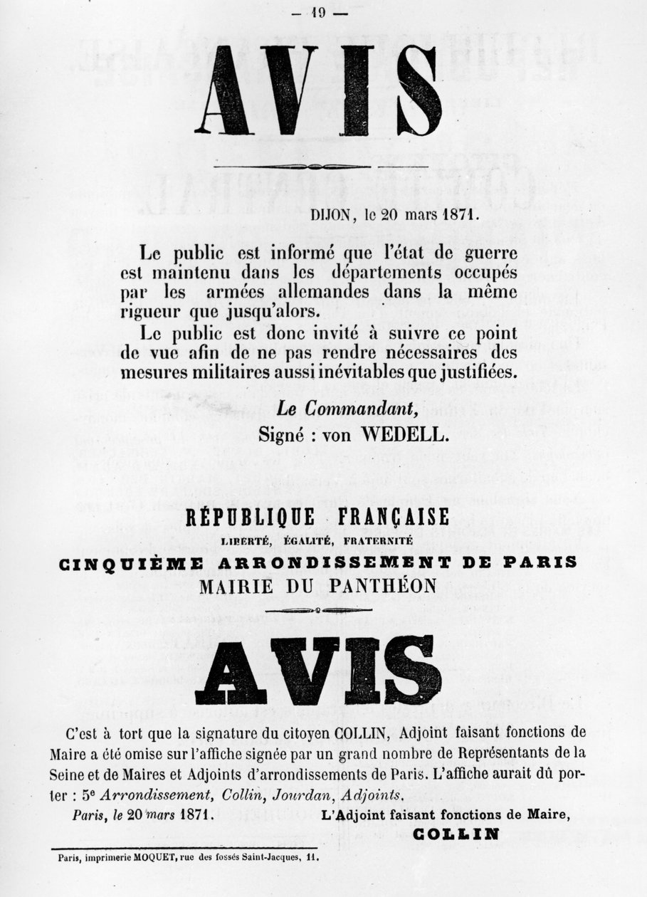 Avise, a Párizsi Kommün francia politikai plakátjairól, 1871. május alkotó: Unbekannt