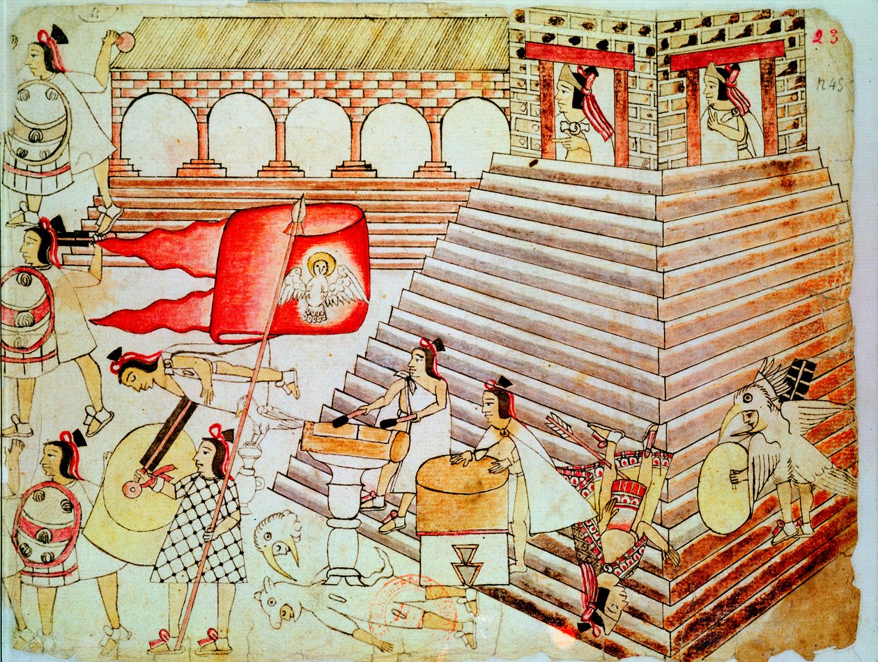 Azték harcosok Tenochtitlan templomának védelmében a konkvisztádorok ellen, 1519-1521 alkotó: Unbekannt