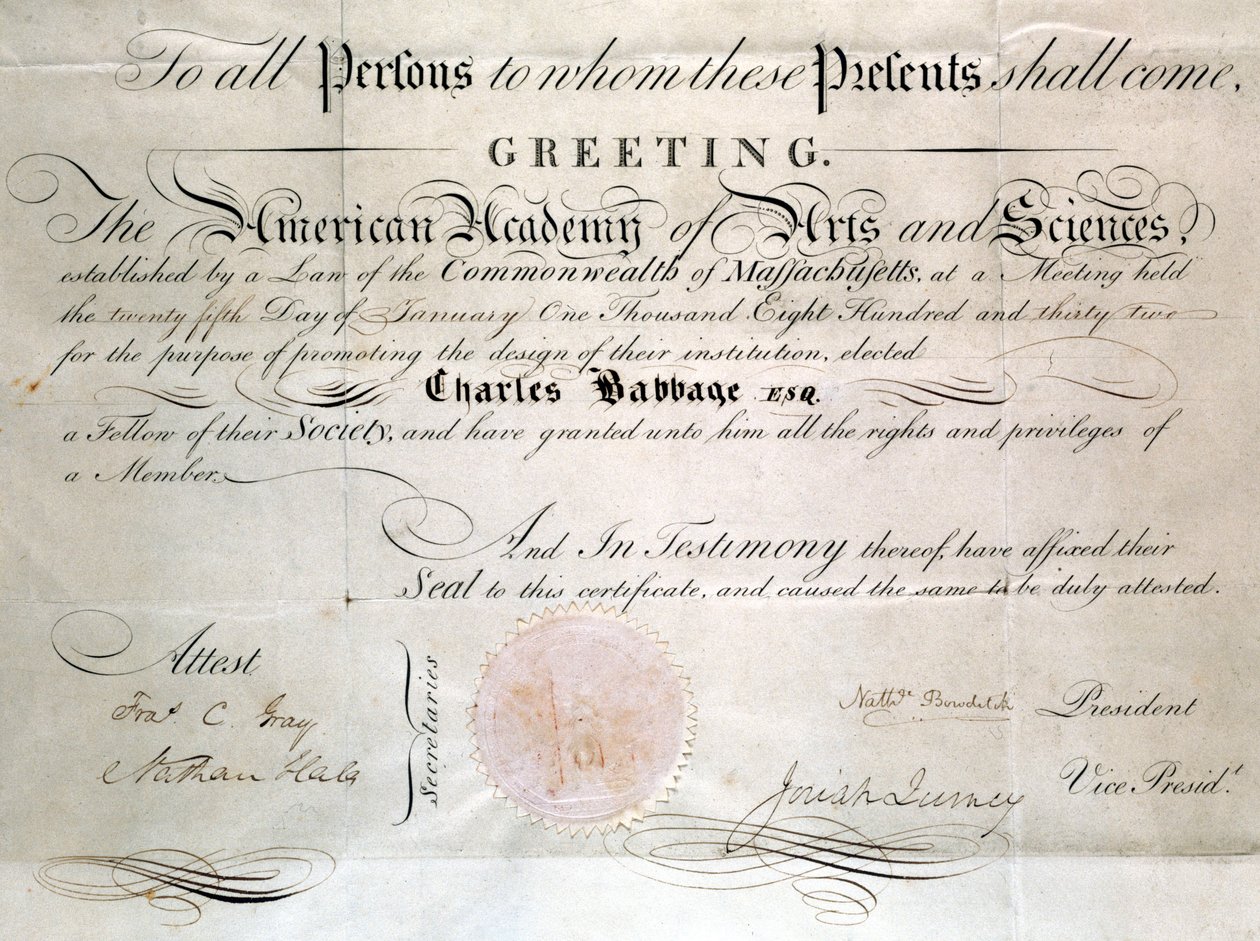 Babbage Diploma az Amerikai Művészeti és Tudományos Akadémiától alkotó: Unbekannt