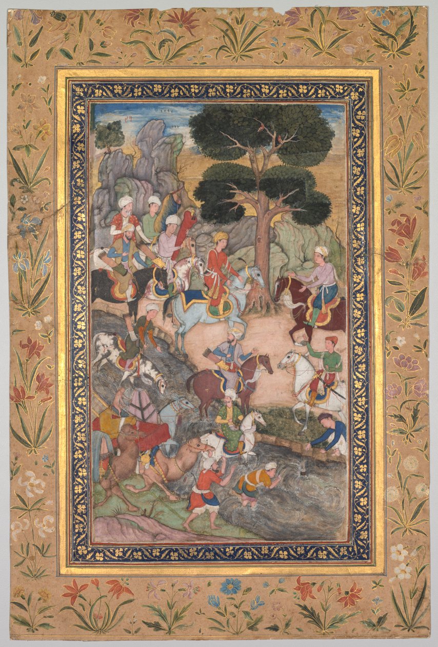 Babur találkozás Ali Mirza szultánnal a Kohik folyónál, egy Babur-nama Babur emlékirataiból, c. 159 alkotó: Unbekannt