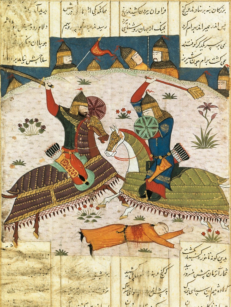 Bahram Shubina éjszakai támadása Khusrau Parviz tábora ellen, kb. 1420. Festett miniatűr, alkotó: Unbekannt