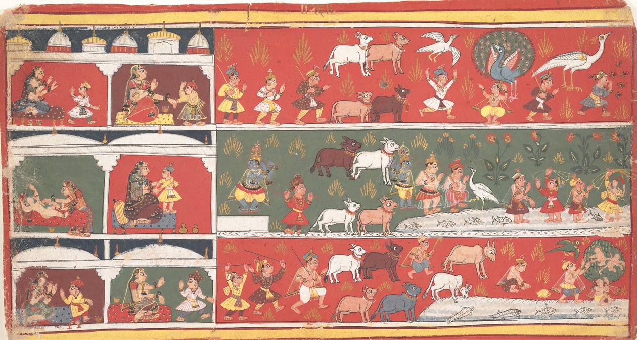 Bakasura, a daru démon megérkezik Brindavanba... egy szétszórt Bhagavata Purana..., kb. 1700. alkotó: Unbekannt