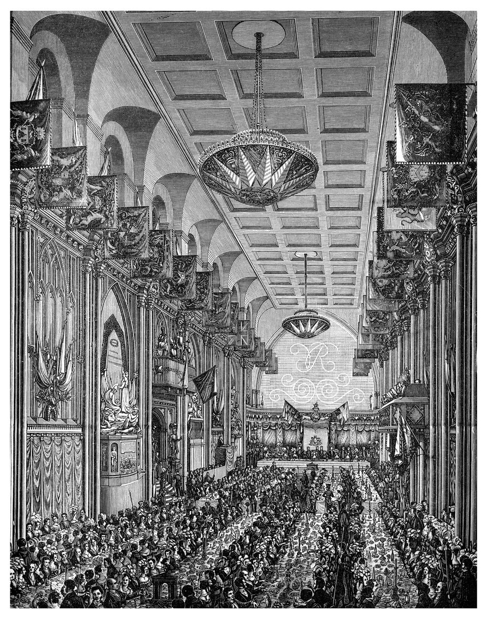 Bankett a Nagyteremben Viktória királynő számára, Guildhall, London City, 1837. november 1886. alkotó: Unbekannt
