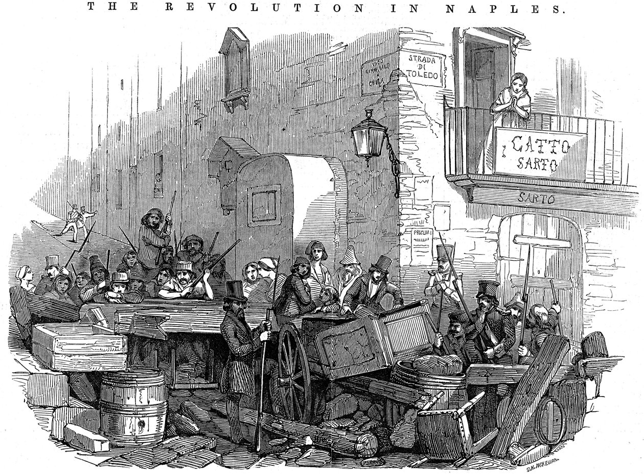 Barikád a Strada di Toledóban közvetlenül a támadás előtt, forradalom Nápolyban, 1848. május 15. alkotó: Unbekannt