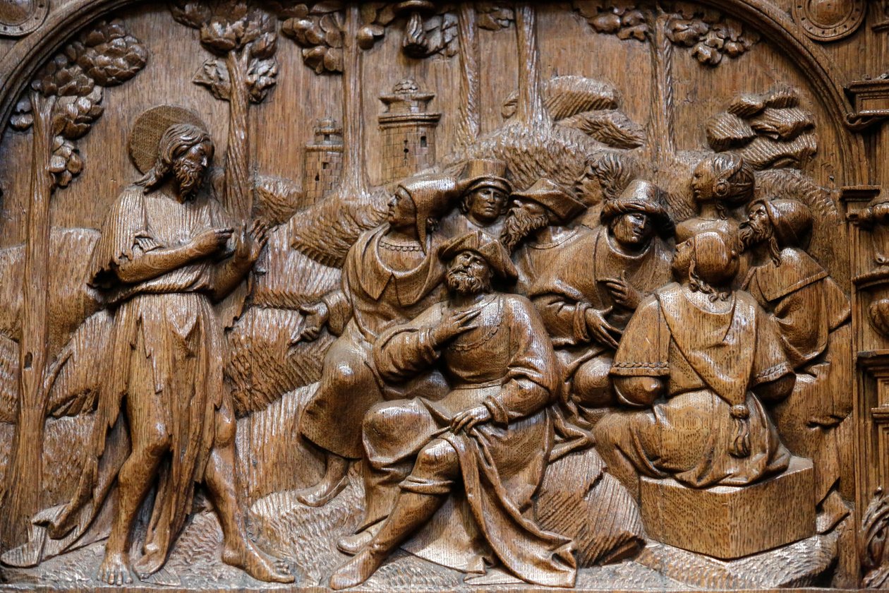 Szent Dénes-bazilika, Goillon-kápolna standjai (16. század eleje), Jézus ábrázolása, aki példázatokban fejezi ki magát Palesztina lakói előtt, Saint-Denis, Franciaország alkotó: Unbekannt