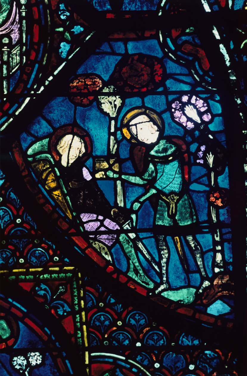 Baudoin a haldokló Rolandot gondozza, ólomüveg, Chartres-i katedrális, Franciaország, 1194-1260 alkotó: Unbekannt