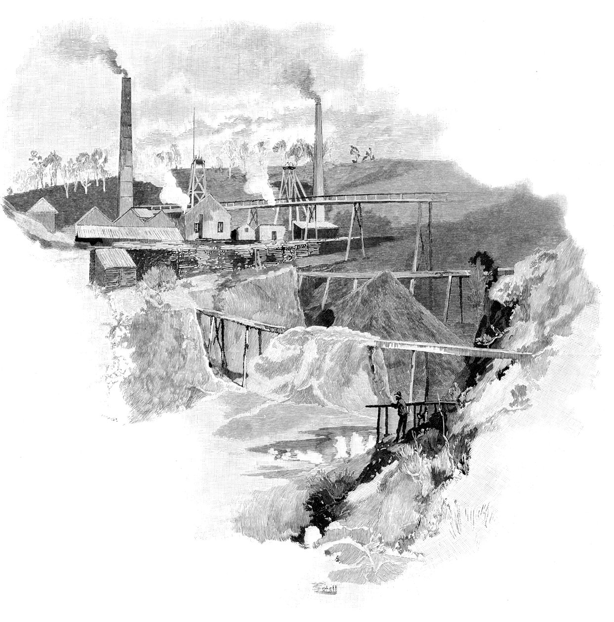 Beaconsfield Gold Mines, Tasmania, Ausztrália, 1886 alkotó: Unbekannt