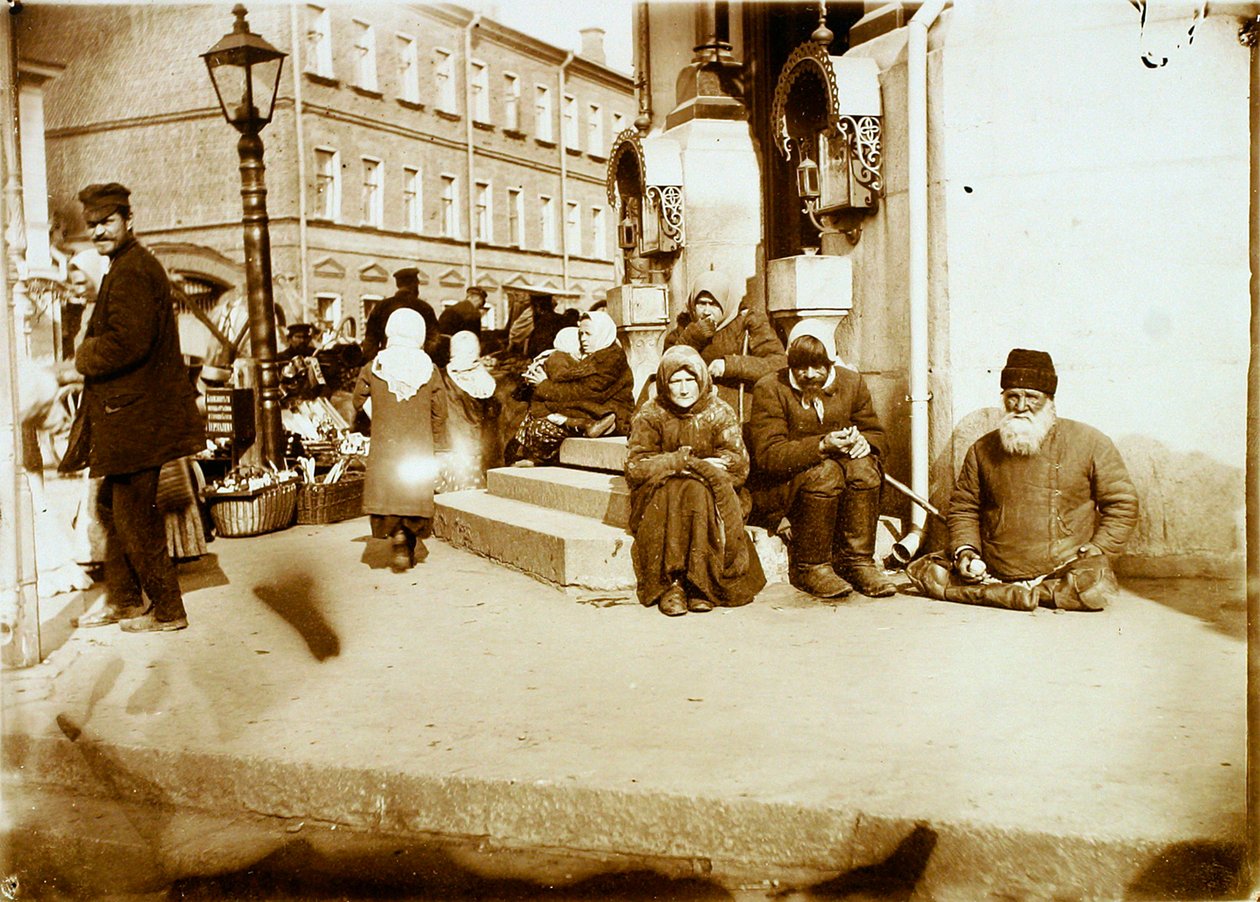 Koldusok a Valaam kolostor előtt, Moszkva, Oroszország, 1907 alkotó: Unbekannt