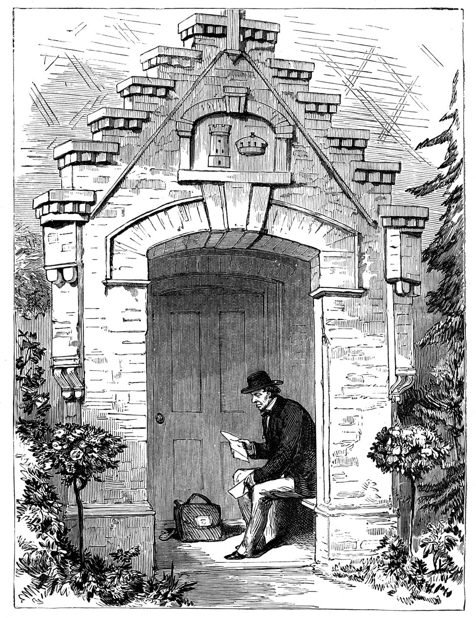 Benjamin Disraeli 1804-1881 leveleket olvasott a Hughenden Lodge tornácán, 19. század alkotó: Unbekannt