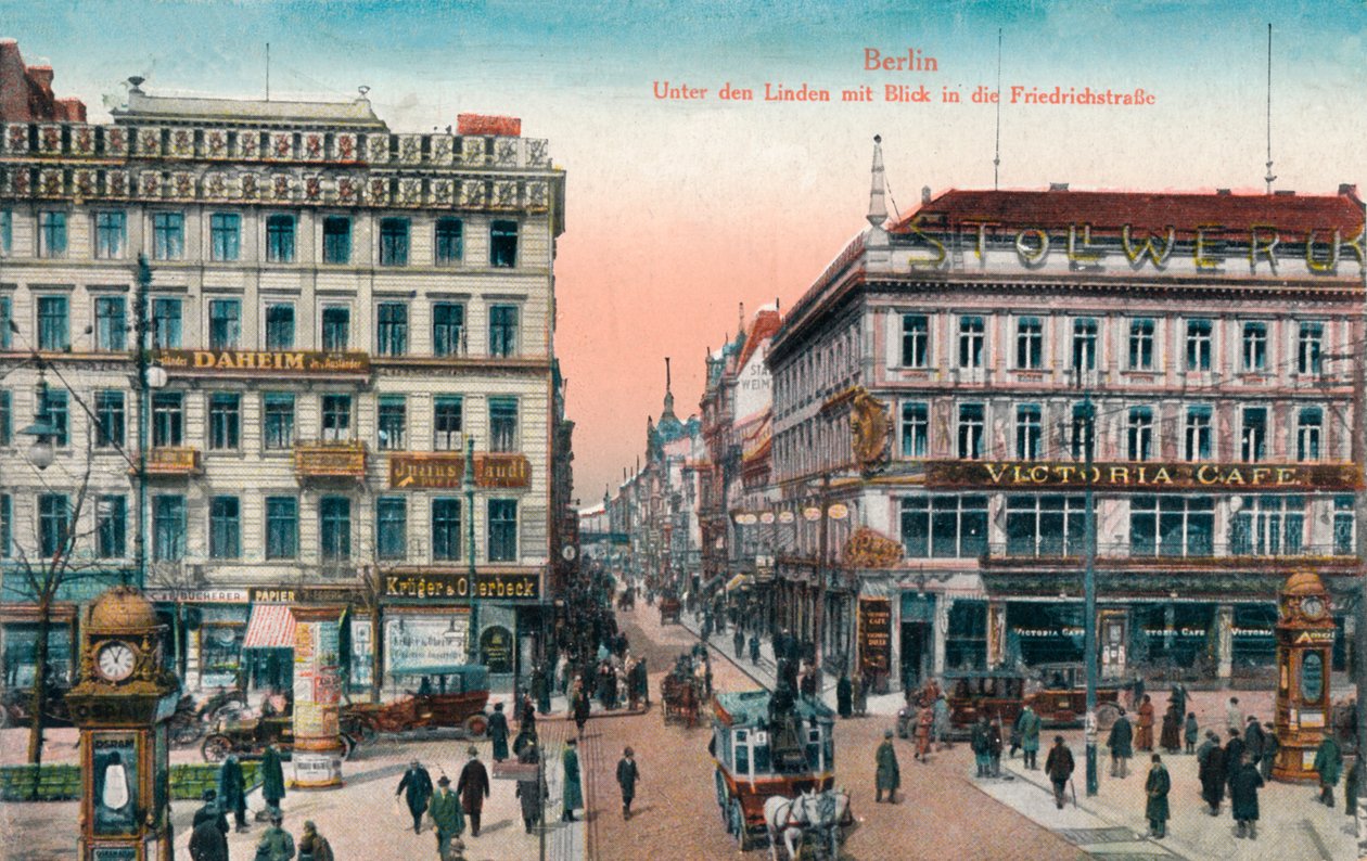 Berlin - Unter den Linden, kilátással a Friedrichstrasse-ra, 1900 alkotó: Unbekannt