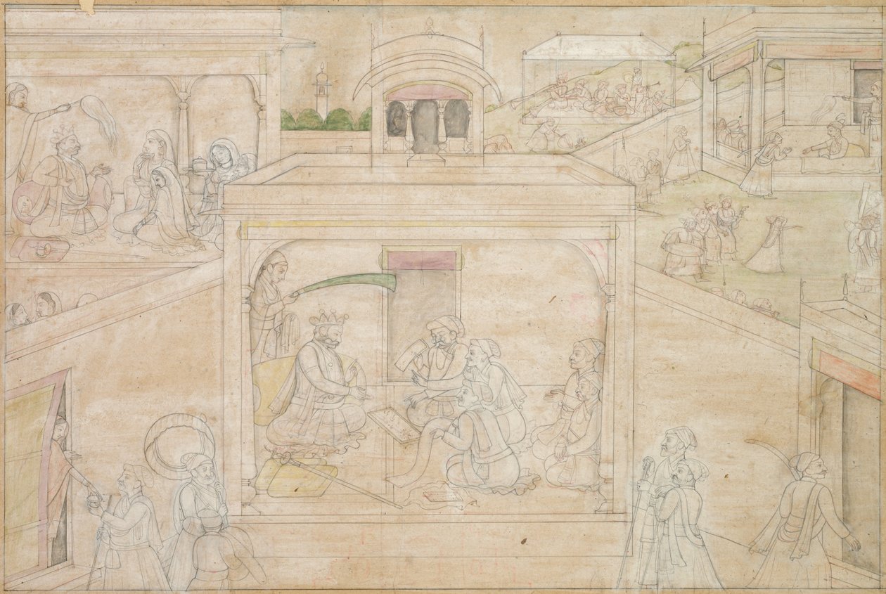 Bhimas Konzultáció az asztrológussal: Jelenet a Nala-Damayanti rajzokból, c. 1790-1800. alkotó: Unbekannt
