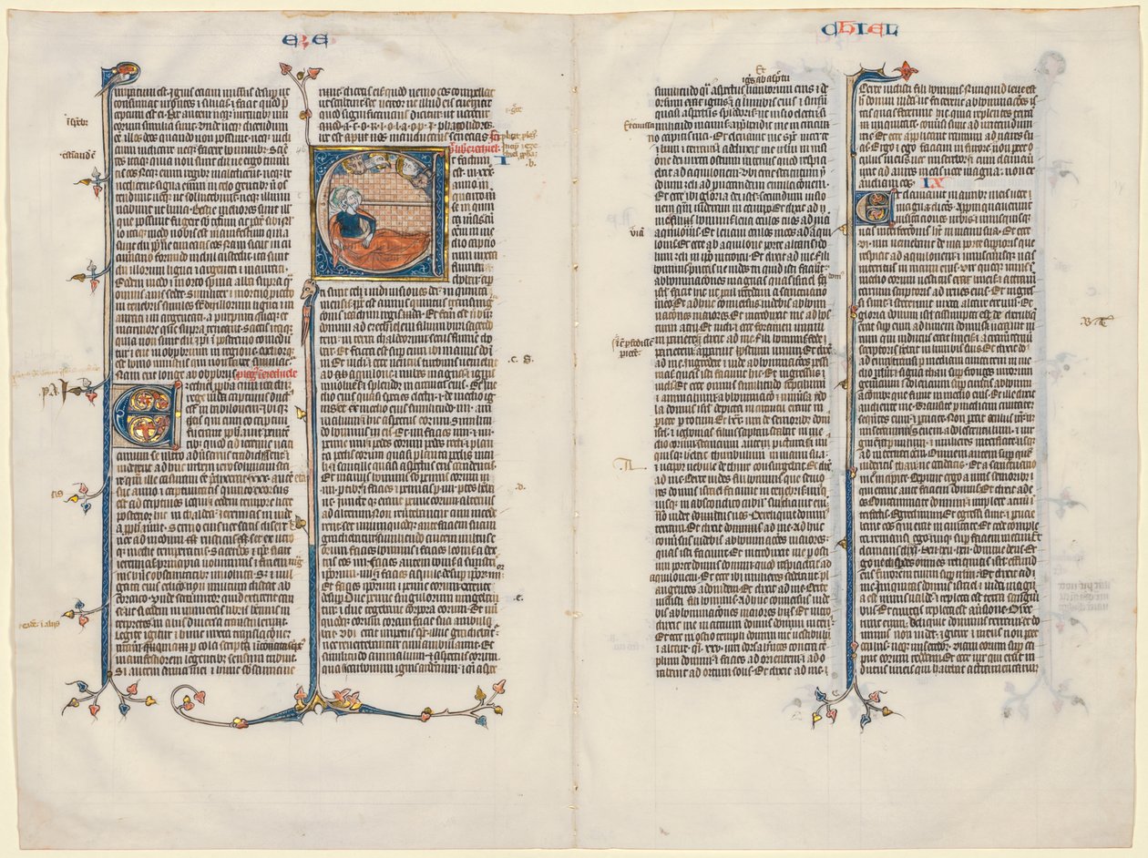 Bifolium egy Bibliából: Initial E[t factum est] Ezékiellel, c. 1290. alkotó: Unbekannt