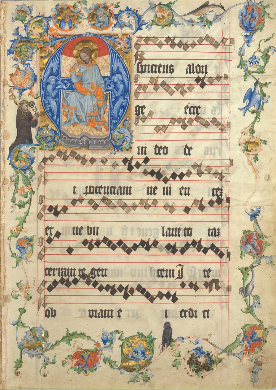 Bifolium Krisztussal a Felségben A iniciáléban, egy antifóniából, kb. 1405. alkotó: Unbekannt