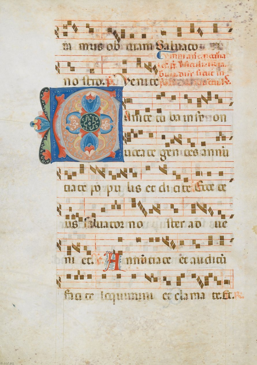 Bifolium C kezdőbetűvel, egy antifóniából, olasz, kb. 1320. alkotó: Unbekannt