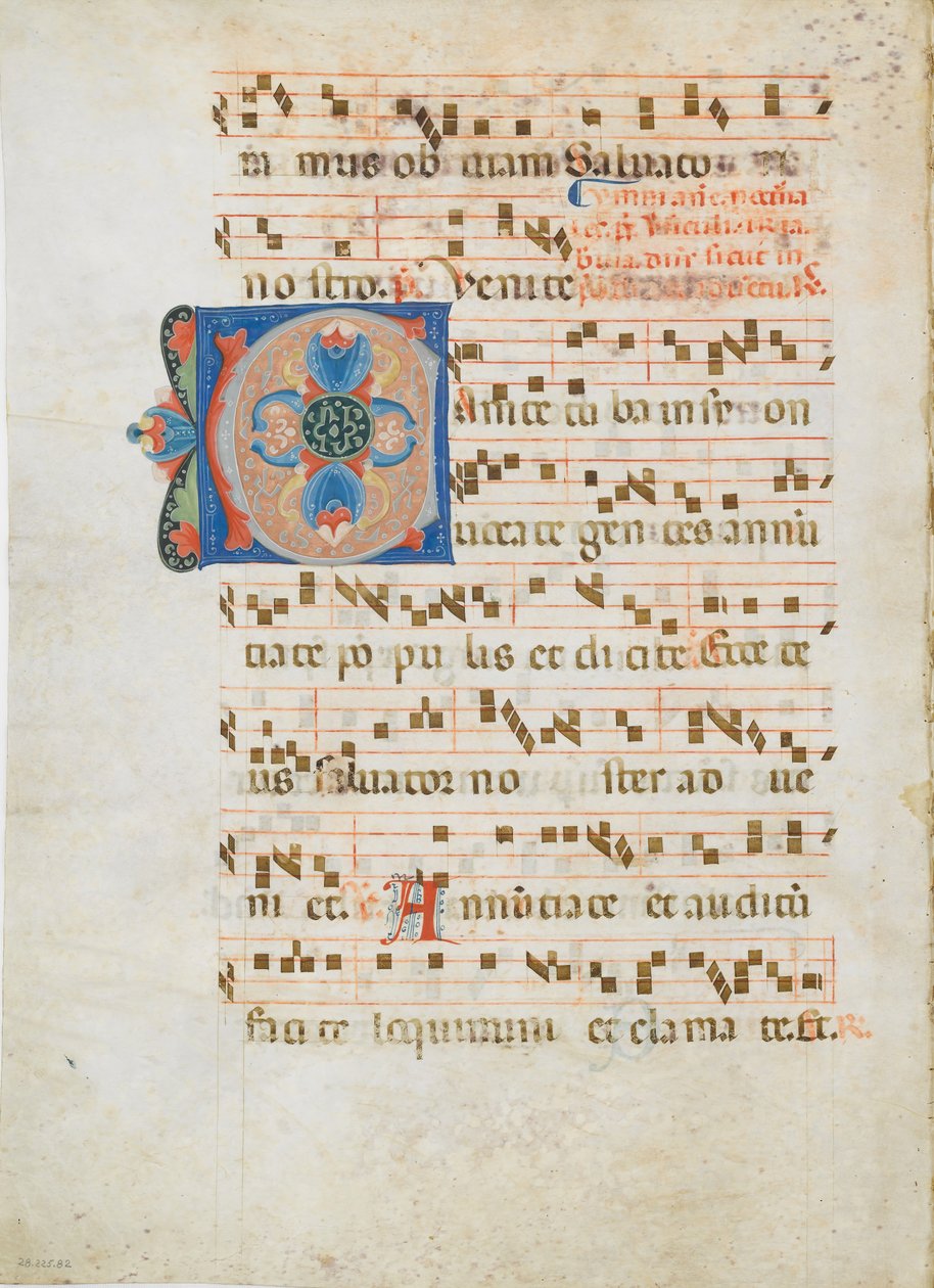 Bifolium C kezdőbetűvel, egy antifóniából, kb. 1320. alkotó: Unbekannt