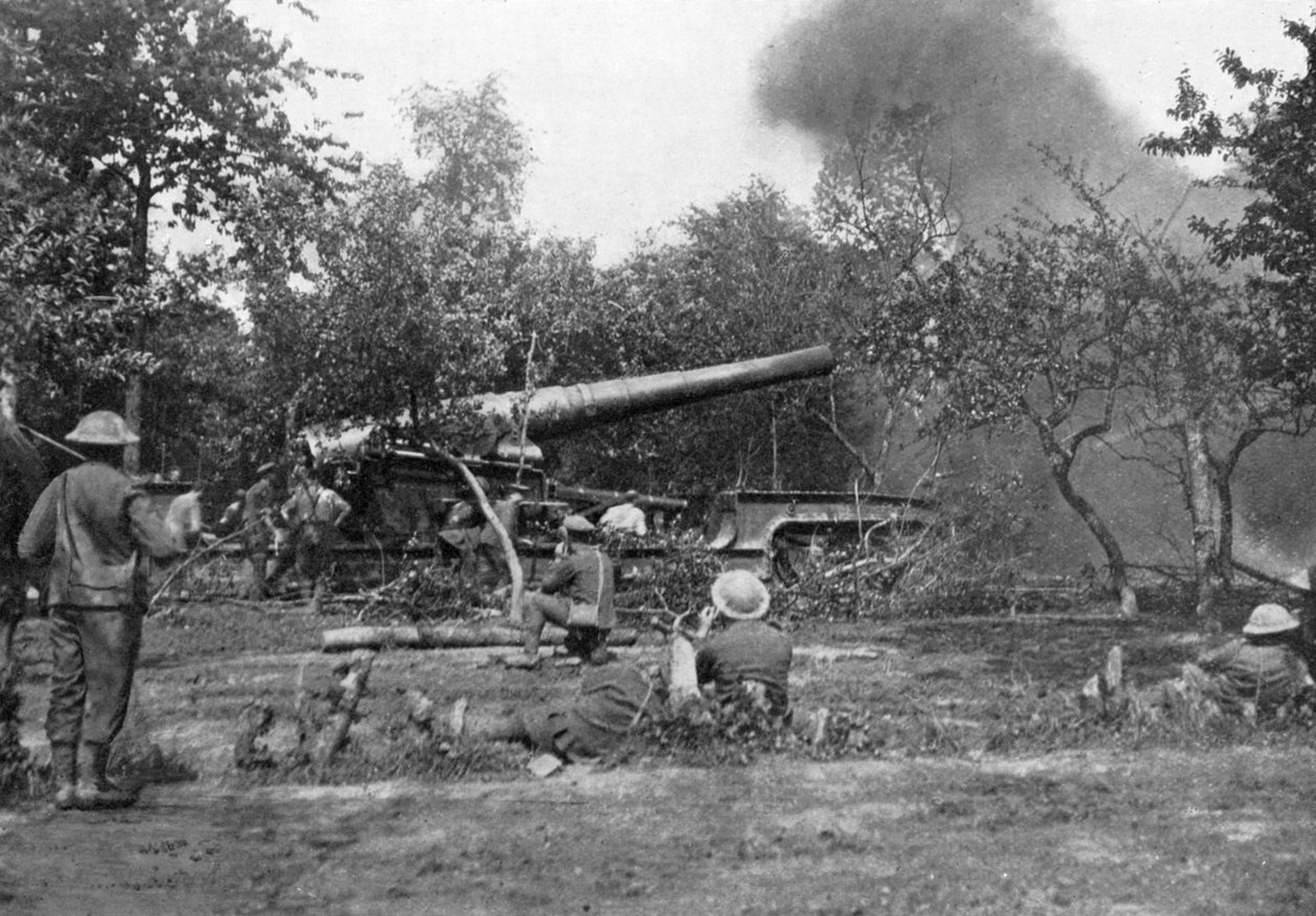 Nagyvasúti lövöldözés a nyugati előrenyomulás során, első világháború, 1914-1918, c1920 alkotó: Unbekannt