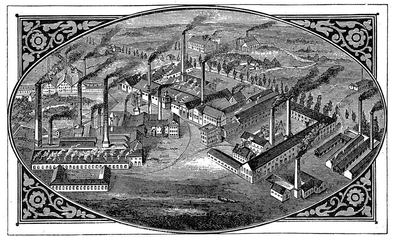 A Krupps-művek madártávlati képe, Essen, Németország, 1876 alkotó: Unbekannt