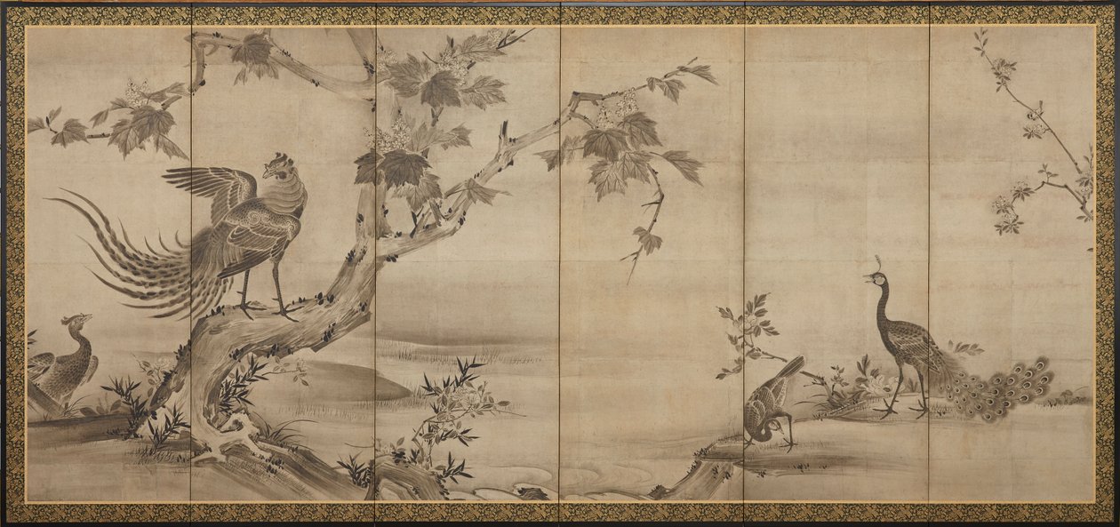 Madarak, virágok és fák: hátul, bambuszfák, Momoyama-korszak, 1568-1615. alkotó: Unbekannt