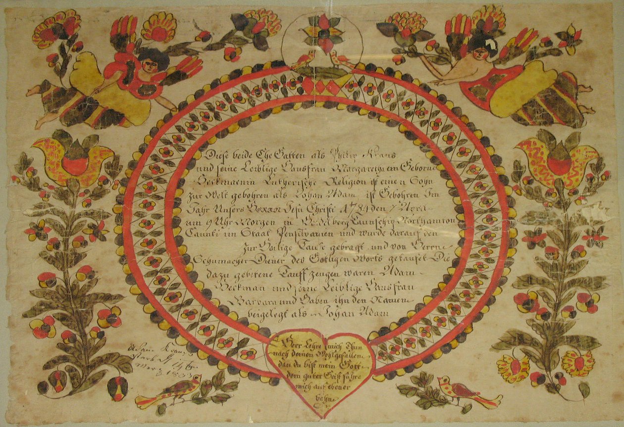 Születési és keresztelési anyakönyvi kivonat, 1784. alkotó: Unbekannt