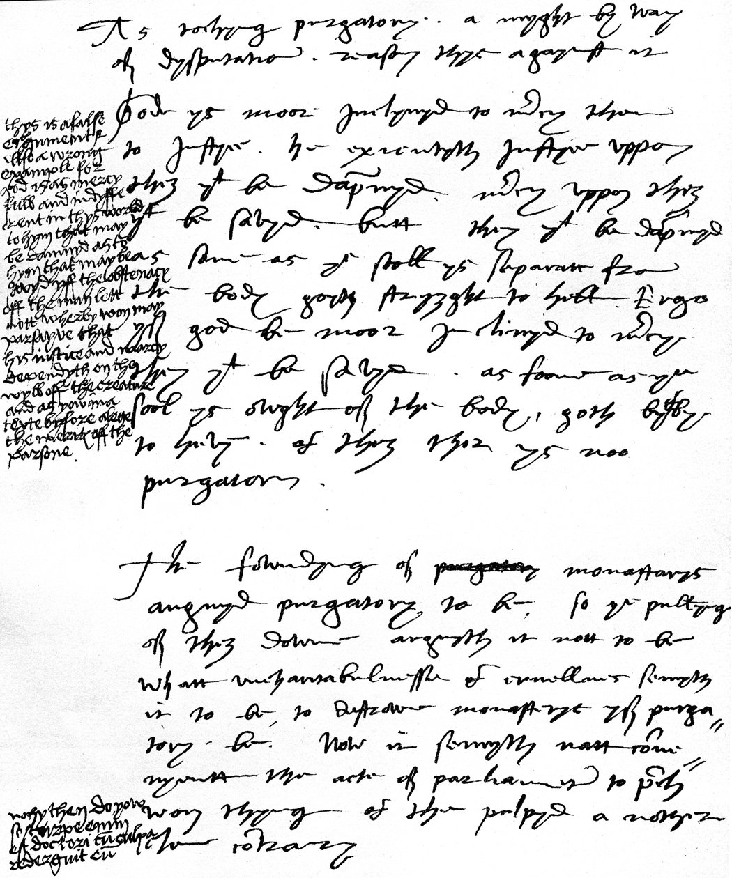 Latimer püspök érvei a purgatórium katolikus tana ellen VIII. Henrik király széljegyzeteivel, 1538 körül (toll és tinta papíron) alkotó: Unbekannt