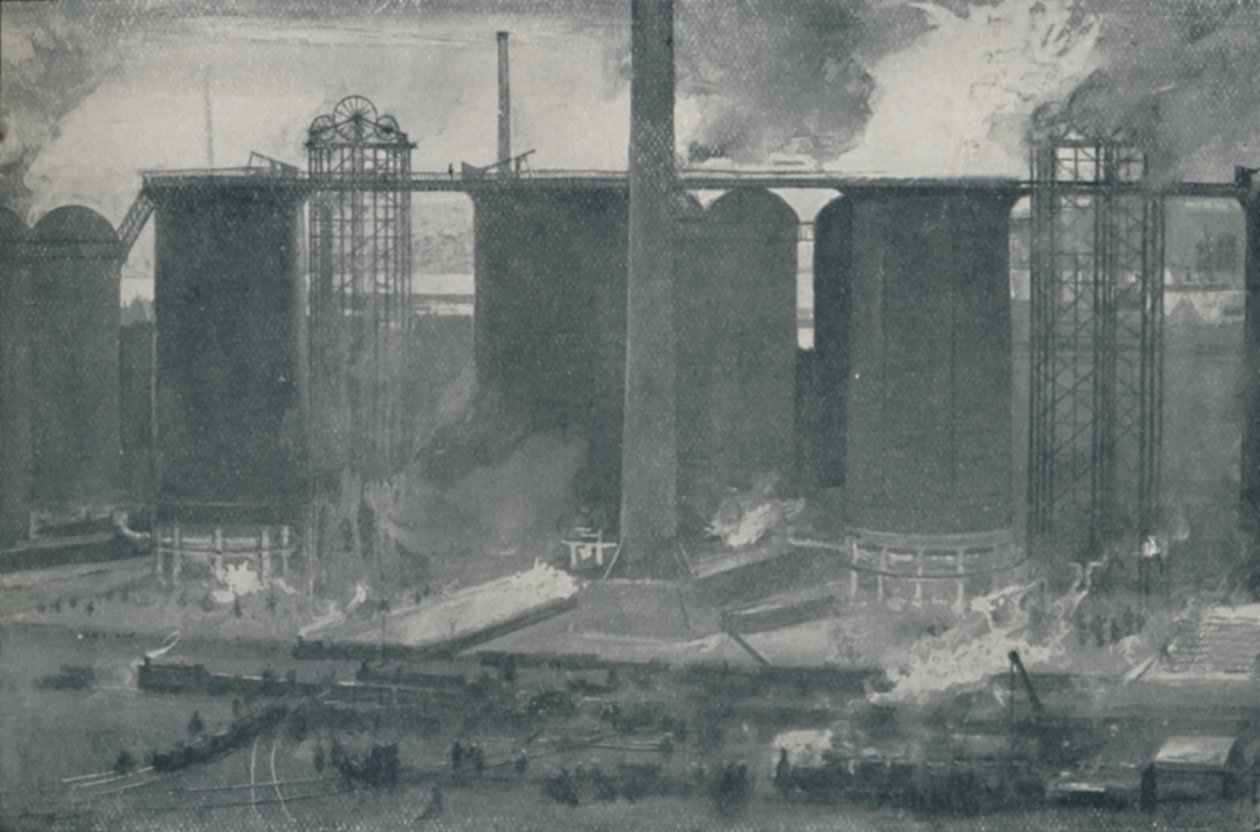 Nagyolvasztó kemencék a Bell Bros. Vasműben, Middlesborough, 1910 alkotó: Unbekannt