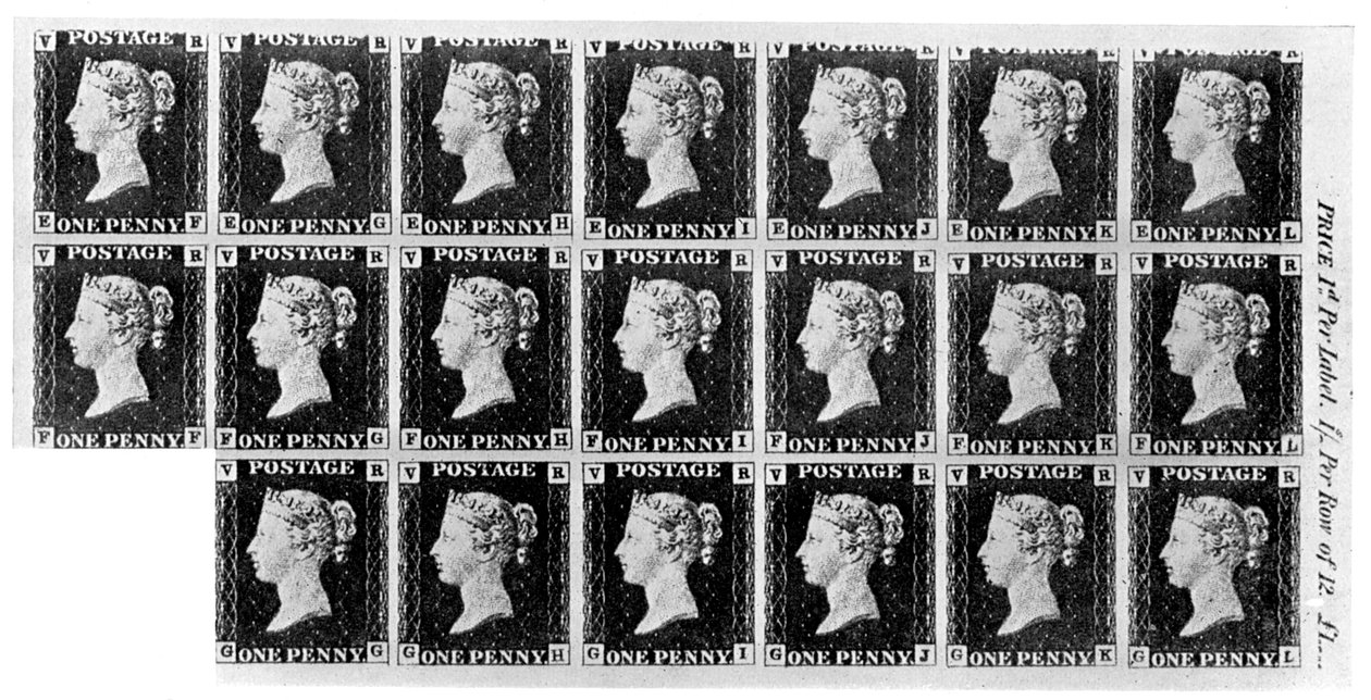 Húsz Penny Black bélyeg blokk, 1840, 1910 alkotó: Unbekannt