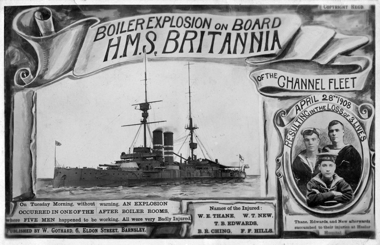 Kazánrobbanás a HMS Britannia fedélzetén, 1908. április 28 alkotó: Unbekannt