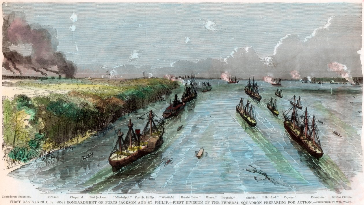 Forts Jackson és St Philip bombázása, Louisiana, amerikai polgárháború, 1862. április alkotó: Unbekannt