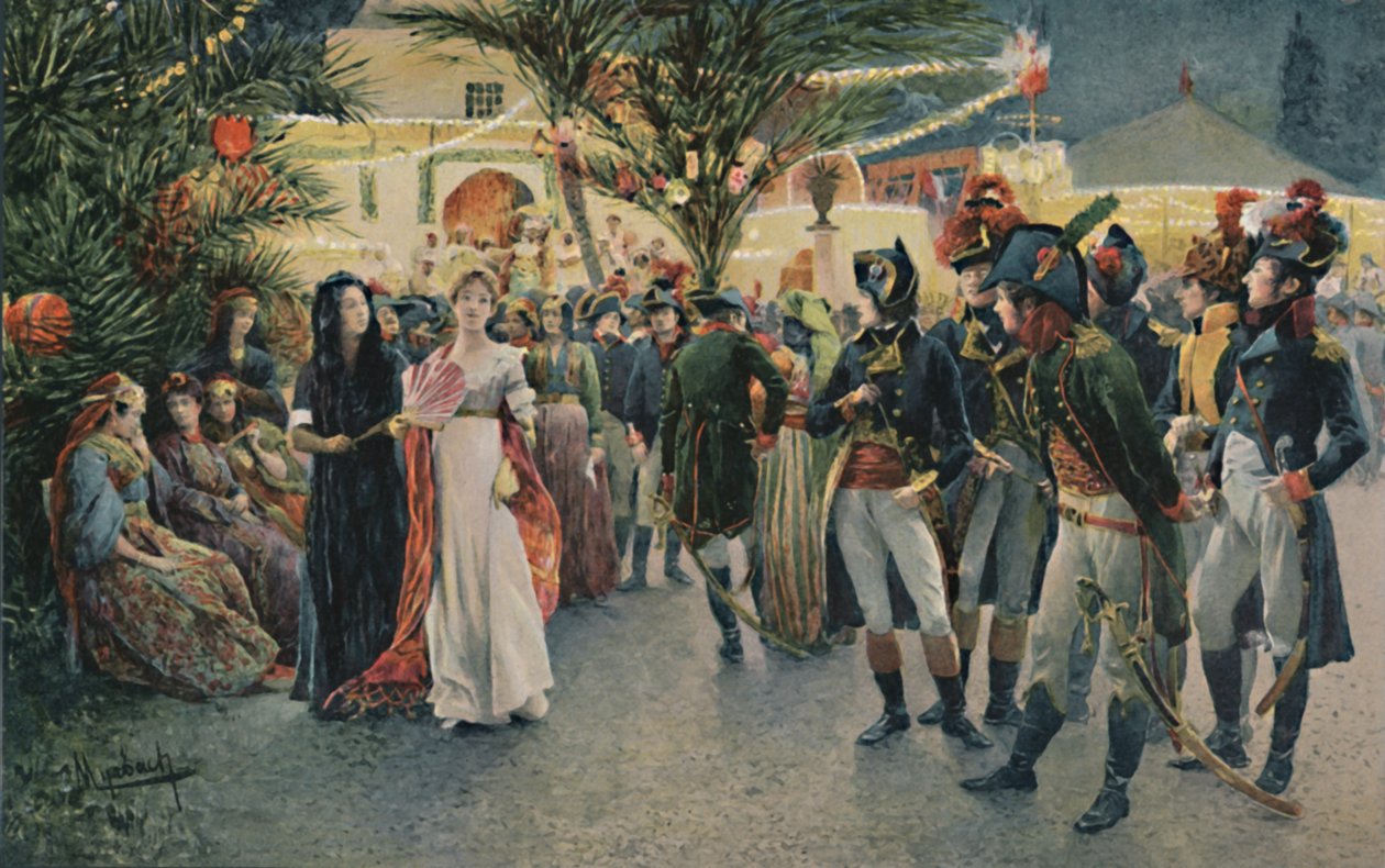 Bonaparte, Kleber, Eugène De Beauharnais, Lasalle és Junot a kairói Tivoli Gardenben, 1896 alkotó: Unbekannt