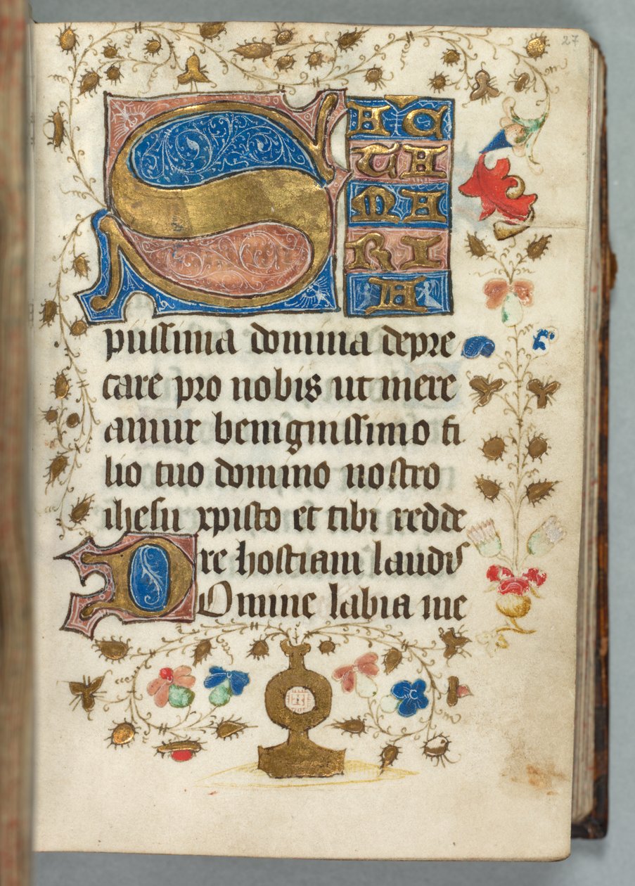 Órakönyv Metz használata: Fol. 27r, Díszített kezdőbetűk, c. 1440. alkotó: Unbekannt