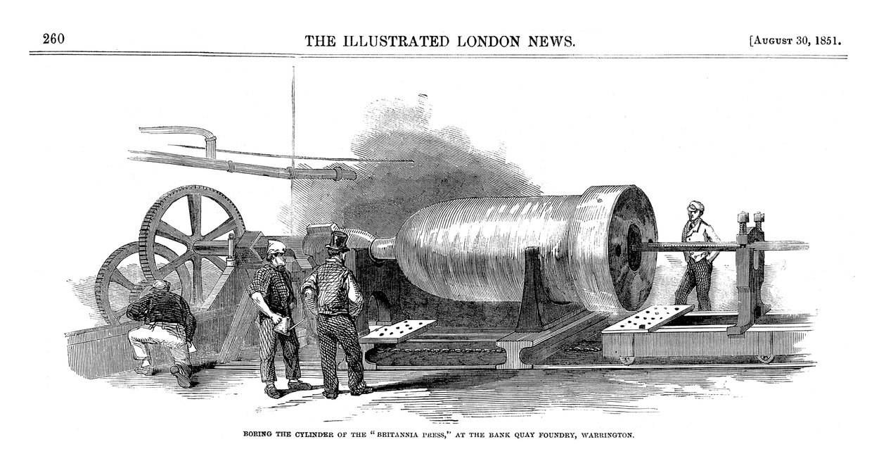A Britannia Press hengerének fúrása a Bank Quay Foundry-ban, Warrington, 1851 alkotó: Unbekannt