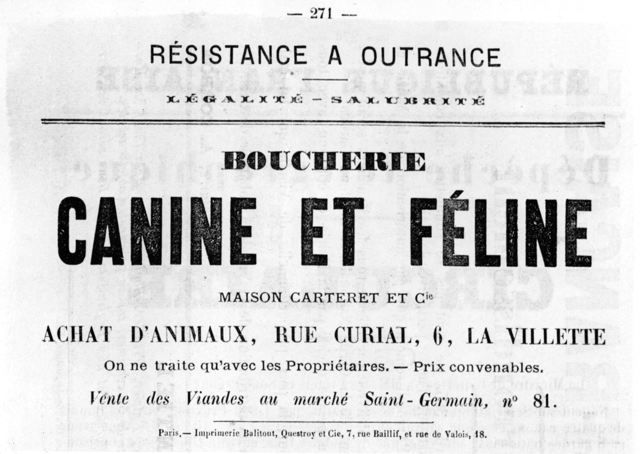Boucherie Canine et Feline, a Párizsi Kommün francia politikai plakátjairól, 1871. május alkotó: Unbekannt