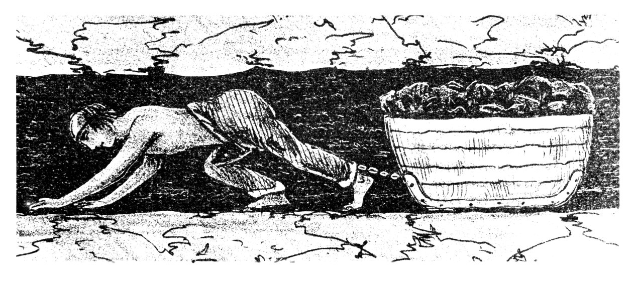 Boy putter, aki egy szenet húz egy keskeny varraton, Dél-Wales, 1848 alkotó: Unbekannt