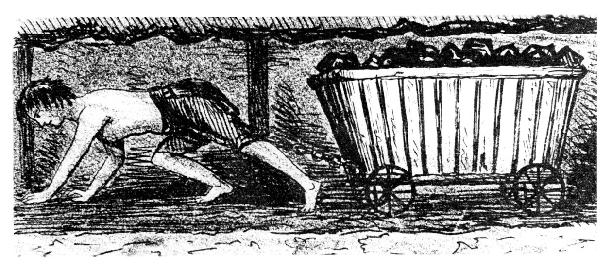 Boy putter, aki szenet tartalmazó teherautót rajzol egy 24 hüvelyk magas varrat mentén, Halifax, Yorkshire, 1848 alkotó: Unbekannt